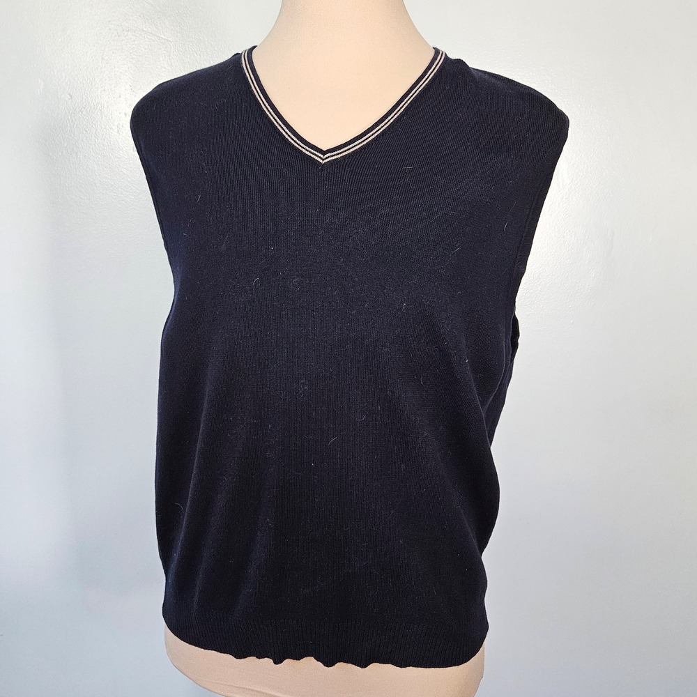 Great Northwest Mens 90s XL Navy Blue 100% Cotton V-Neck Sweater Vest